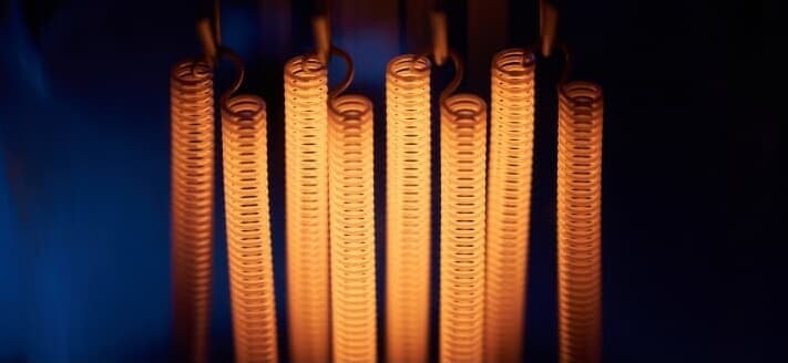 Glowing thermal heating coils in operation